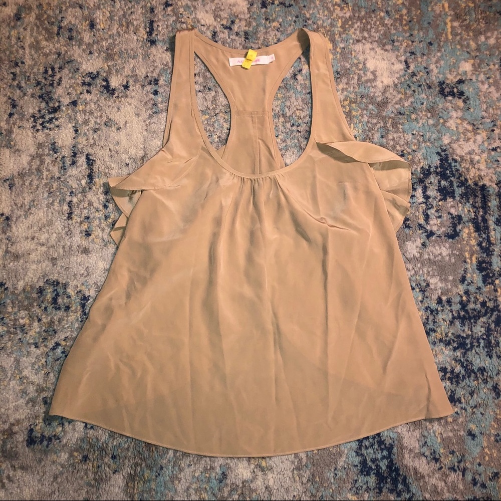 Alice & Trixie Nude Tan Ruffle Racerback Silk Top - Picture 2 of 11